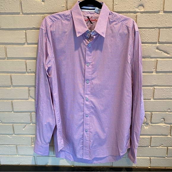 Robert Graham X Collection Large L Tailored Fit Contrast Cuffs Pink Blue Plaid - Picture 1 of 11